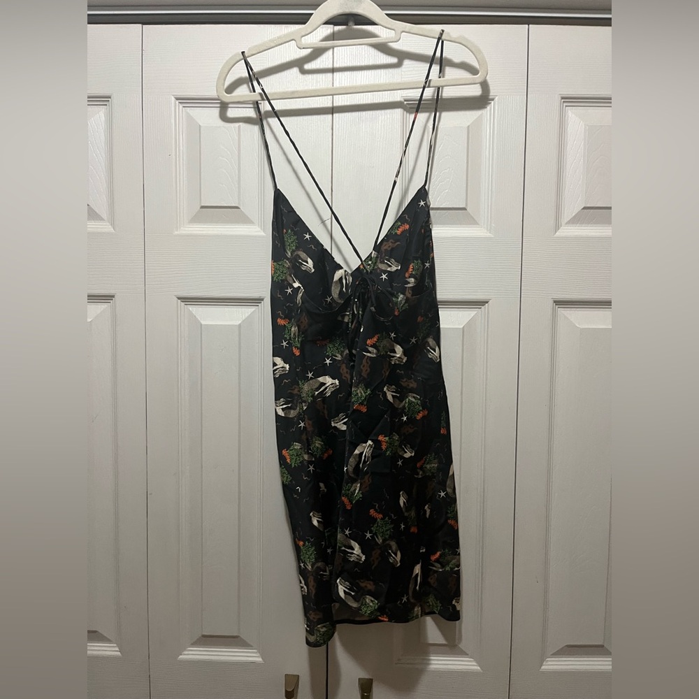 Zara Satin Effect Slip Dress Vintage Mermaid Print Black - Picture 5 of 6